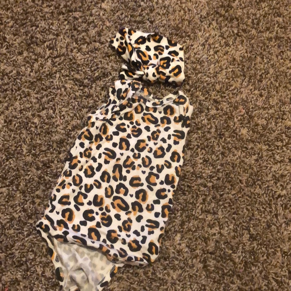 Spearmint love leopard tank top onesie and bow